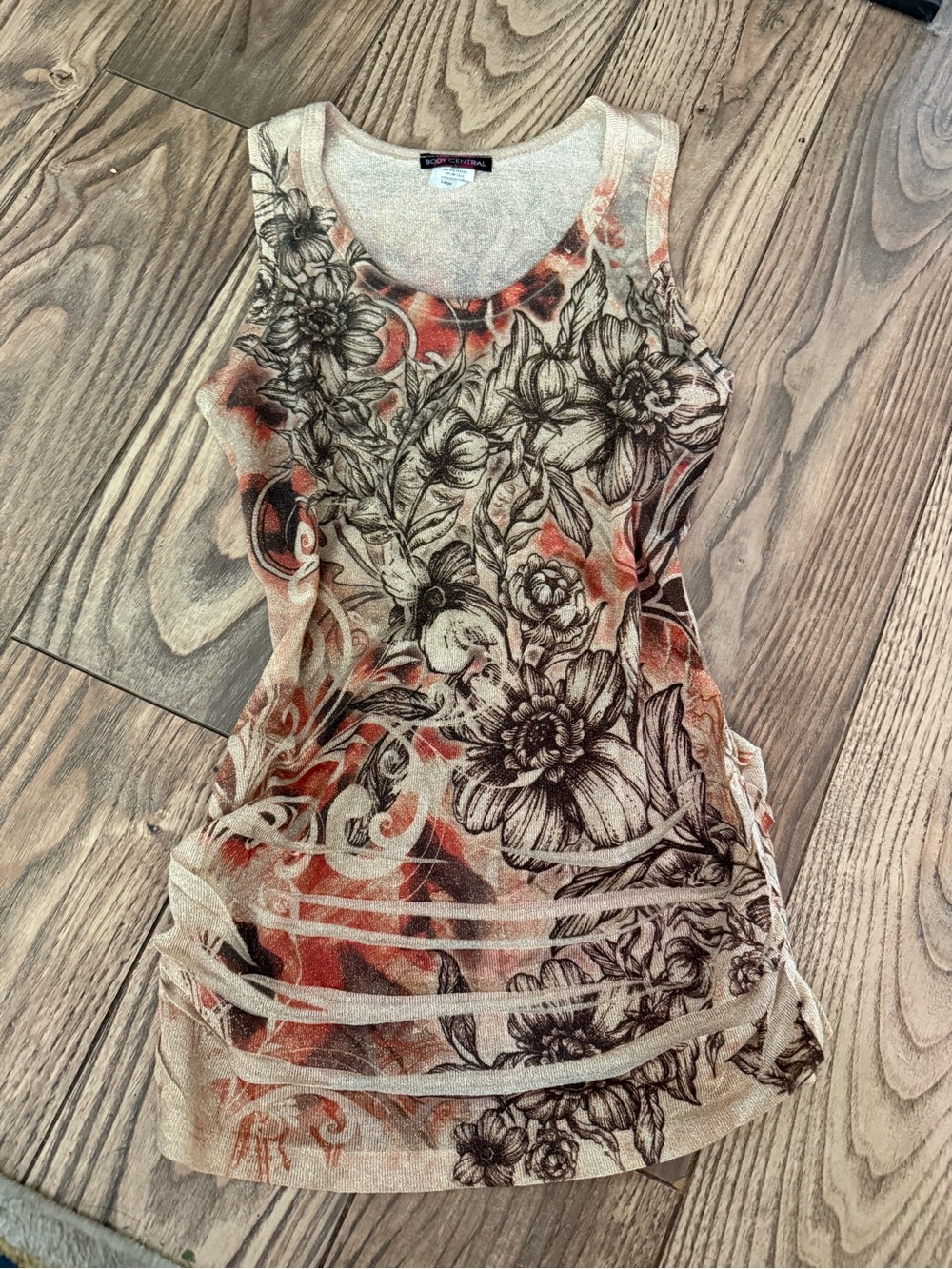 Body Central Beige & Rust Floral Scoop Neck Tank